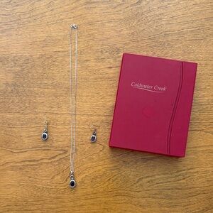 Coldwater Creek Silver Necklace and Earrings with Genuine Garnet Stone Accents